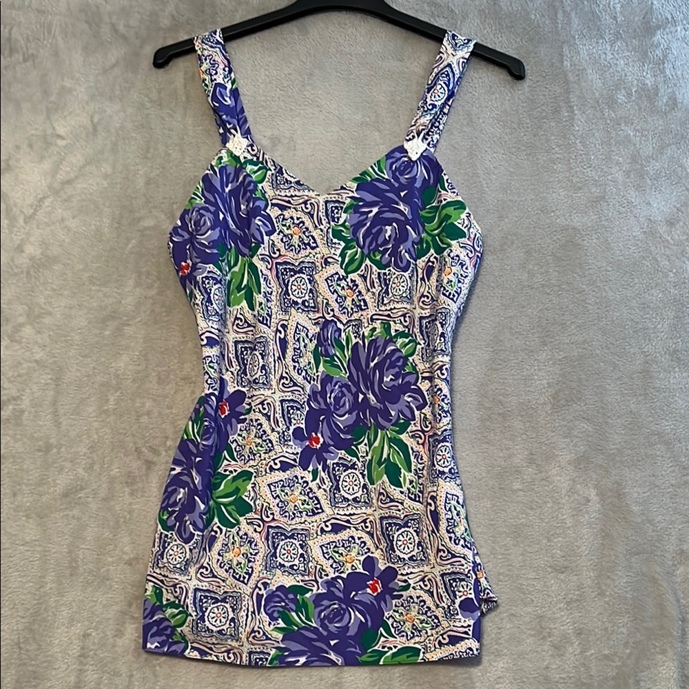 Vintage Val mode lingerie floral print short slip nightgown sz M